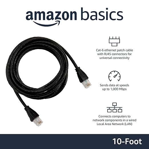 Amazon Basics RJ45 Cat 6 Ethernet Patch Cable, 1Gpbs Transfer Speed, 10 Foot - Image 2