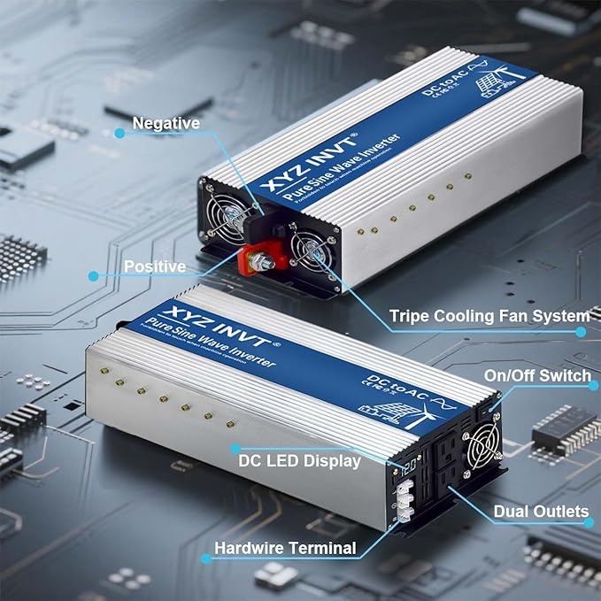 XYZ INVT 3500W Pure Sine Wave Inverter 12V to 120V AC, 7000W Peak Power - Image 2