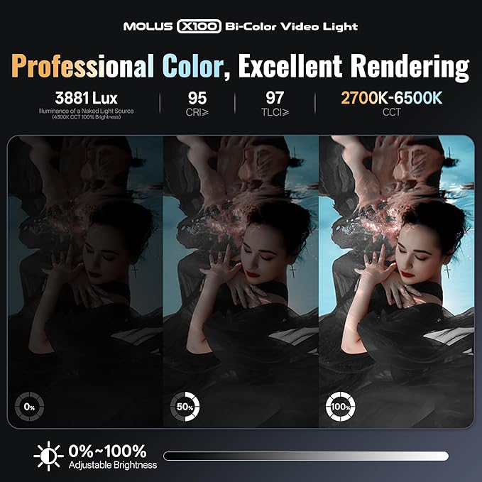 ZHIYUN MOLUS X100 Bi-Color Standard 100W Video Light V2 Upgraded Version - Image 5