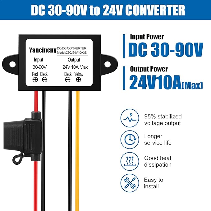 Yancincny 24V 10A 240W DC-DC Buck Converter 30V-90V to 24 Volt 10A Transformer - Image 2