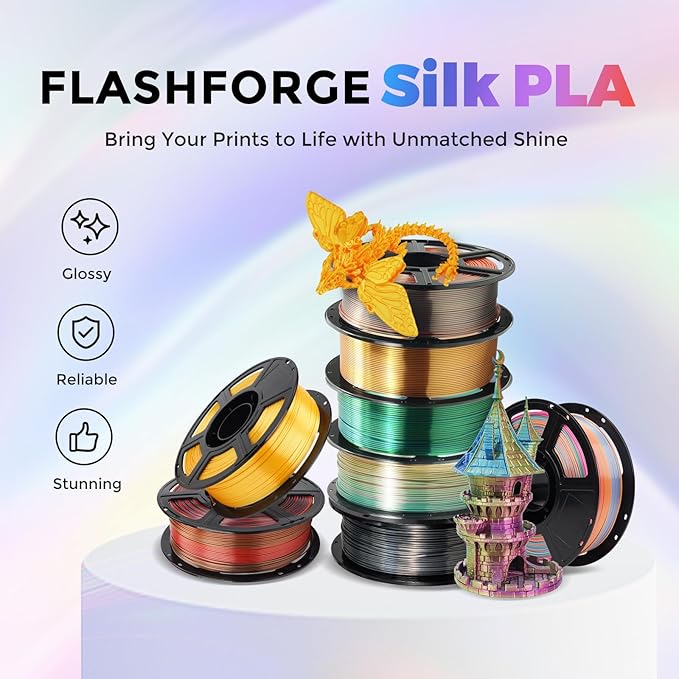 FLASHFORGE Silk PLA Filament 1.75mm, 3D Printer Filament 1kg Spool, Smooth and - Image 2