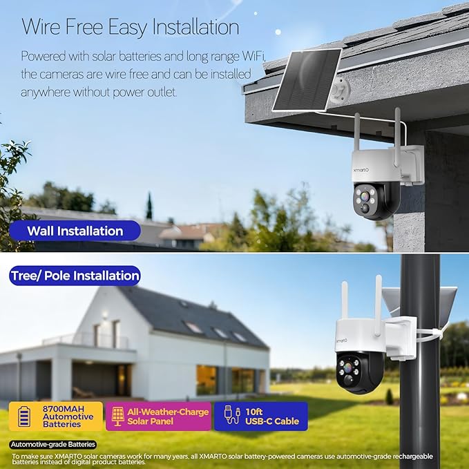 XMARTO 2K HD Wireless Solar Security Camera System - Image 5