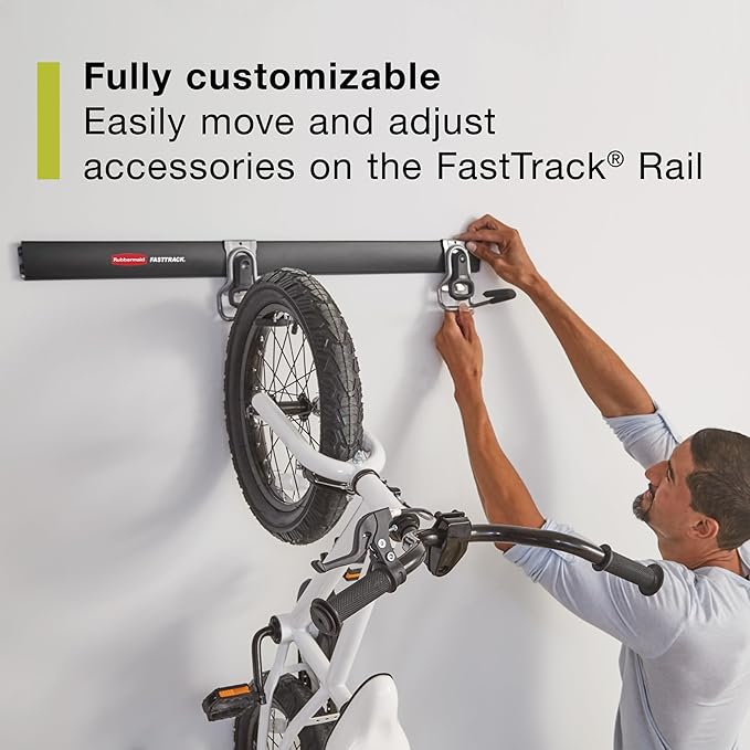 Rubbermaid FastTrack Garage Storage Bike Storage Kit, 3 Piece, All in One Rail - Image 5