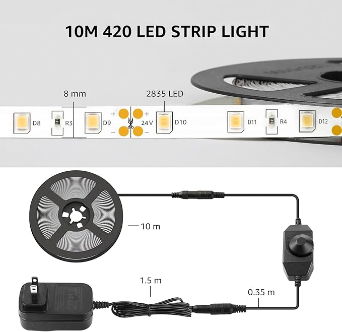 Lepro LED Strip Light, 32.8Ft Dimmable Vanity Lights, 6000K Super Bright LED - Image 7