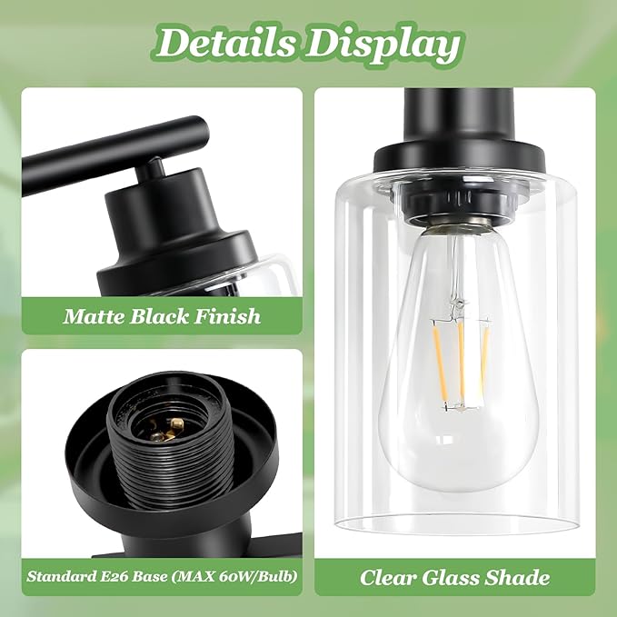 Guliaofo 6-Light E26 Black Bathroom Vanity Lights, Modern Bathroom Light - Image 3