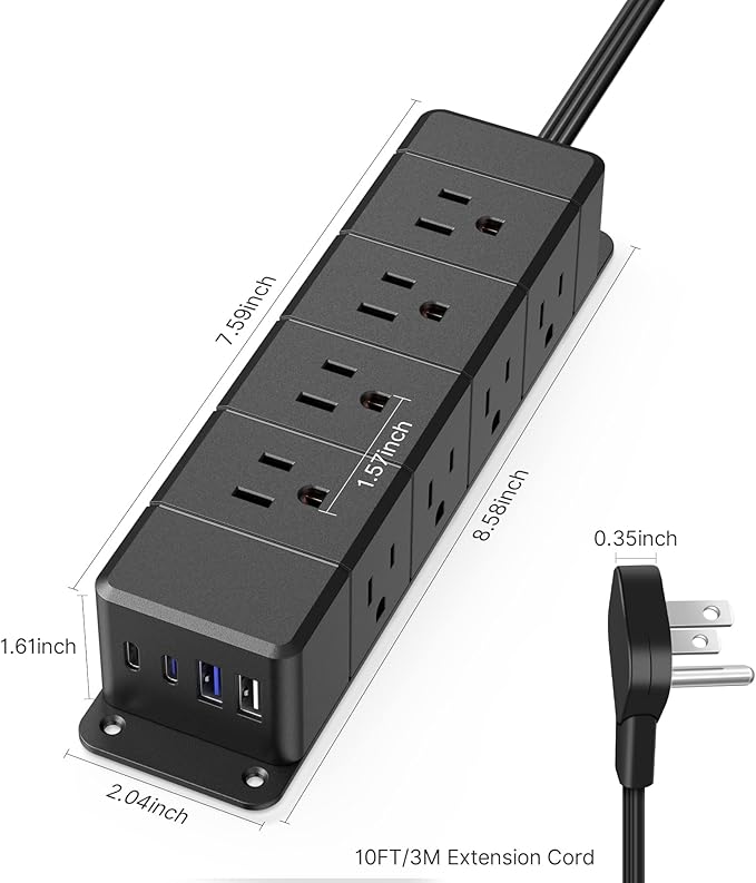 30W USB C Power Strip Surge Protector, 4 Side 12 Outlets Desk Power Strip - Image 7