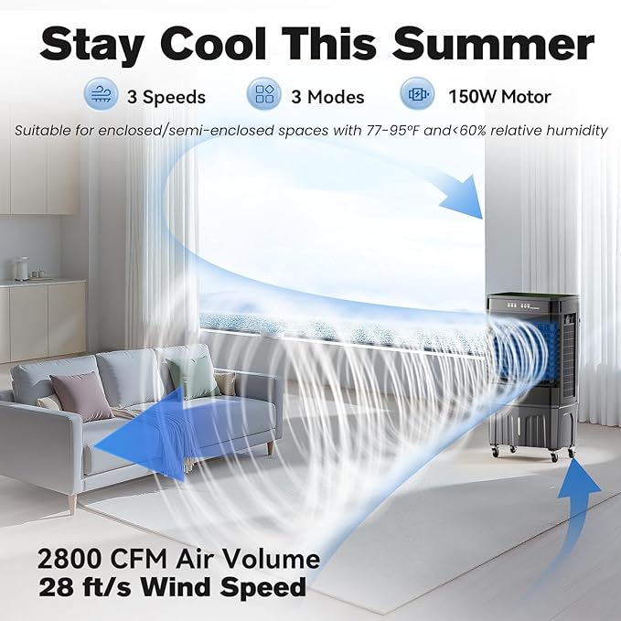 Auertech 8.2 Gal Swamp Cooler, 2800 CFM Portable Evaporative Air Cooler - Image 3