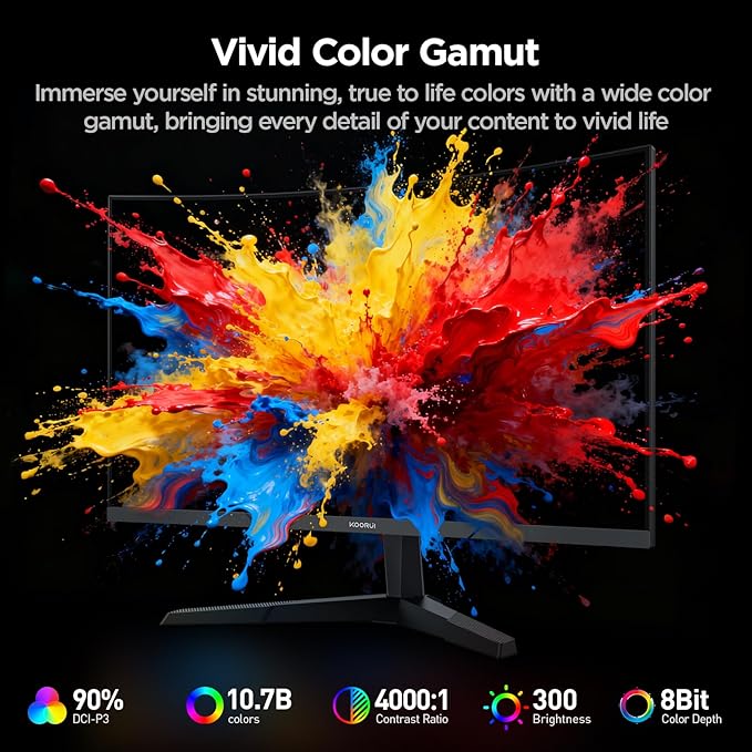 KOORUI 27 Inch Curved Gaming Monitor QHD 180Hz, 1ms 1500R Display, Adaptive Sync - Image 6