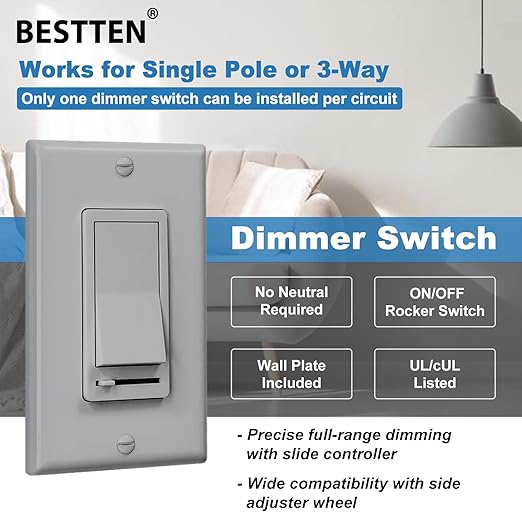 BESTTEN 2 Pack Dimmer Wall Light Switch, Compatible - Image 3