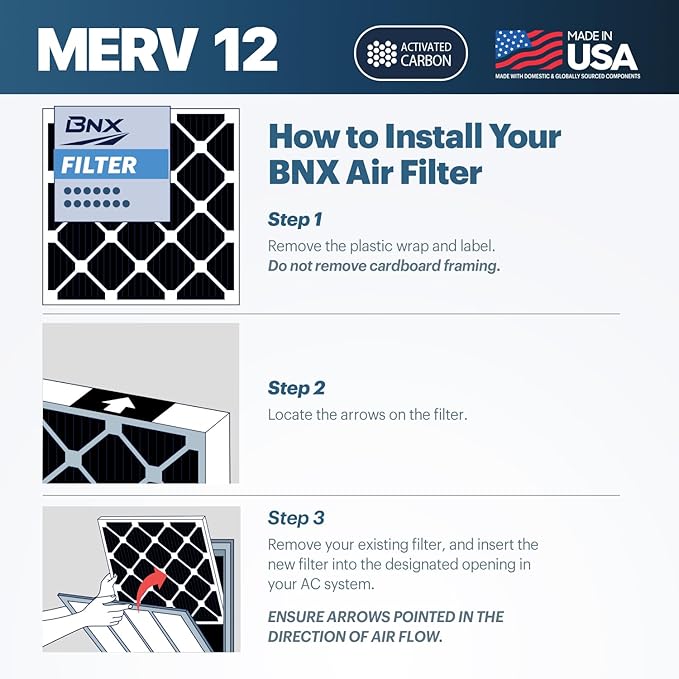 BNX TruFilter 14x24x1 MERV 12 Odor Defense AC Furnace Air Filter - Image 8