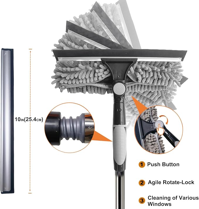 20+ Feet Reach 2 in 1 Window Washing Squeegee & Duster - Image 3