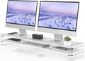Fenge Acrylic Monitor Stand Riser, 2 Tier Wood Office Desk Storage Organizer by Fenge