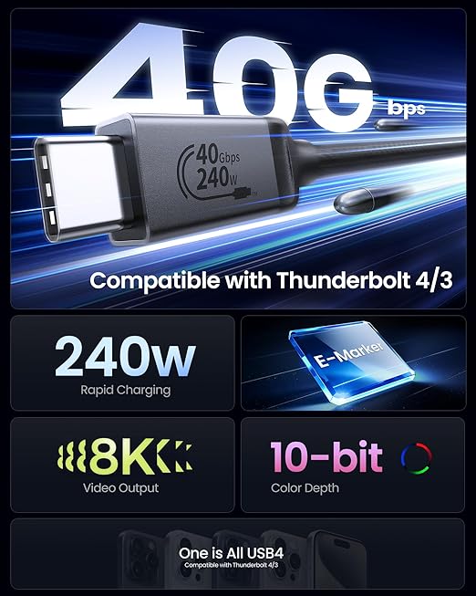 Silkland USB4 for Thunderbolt 4 Cable 1.6FT, 40Gbps Data Transfer, Short - Image 2