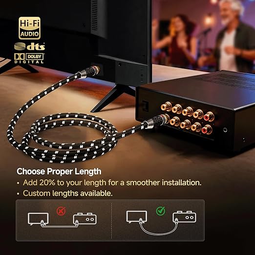 TODN 75-Ohm Coaxial Digital Audio Cable Audiophile 24K Gold-Plated RCA Male - Image 3