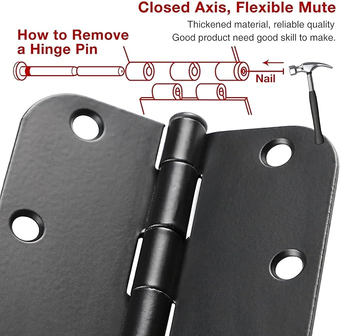 Rounded Door Hinges 3-1/2" x 3.5 Inch, 5/8 Radius, Matte Black 3 ½" 36 Pack No - Image 6