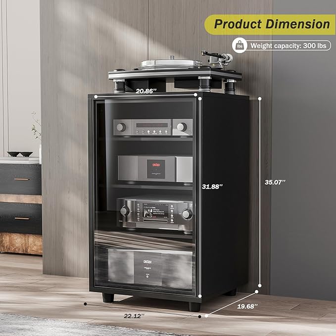 Grufle Media Storage Cabinet, Audio Video Media Stand Cabine - Image 2
