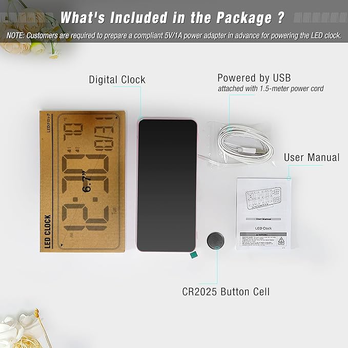 KOSUMOSU Alarm Clocks for Bedrooms, 6.7in Small Digital Clock, Auto Dimming - Image 4