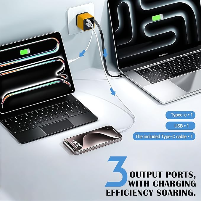 80W GaN Fast Charger with Retractable USB-C Cable 3-in-1 Wall Charger Block - Image 7