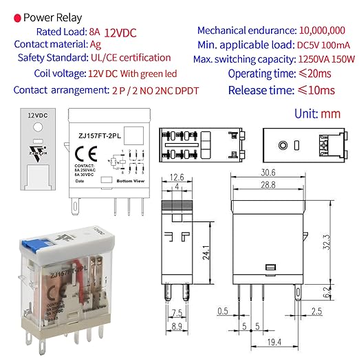 6 Pcs 12 Amp Power Relay Switch 12V DC Relay Coil, 5 Pin SPDT 1NO 1NC - Image 4