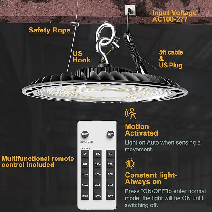 ACOHOOK Smart 200W High Bay LED Shop Lights 30000lm UFO LED Light - Image 6