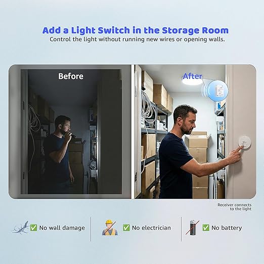 Avorecta Wireless Light Switch and Receiver Kit, Self-Powered Remote Light - Image 6