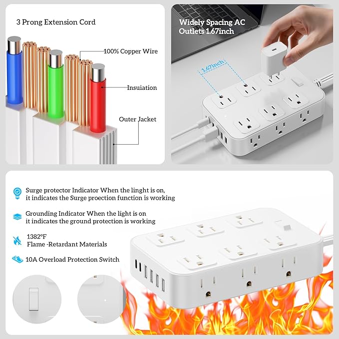 Solidock Flat Plug Power Strip Surge Protector - Image 8