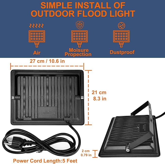 XXBSAZ 200W LED Flood Light Outdoor, High Output Plug-in & Hardwired Commercial - Image 9