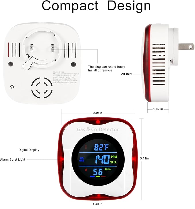 3 Packs Combination Gas & Carbon Monoxide Detectors, Plug in Carbon Monoxide - Image 2