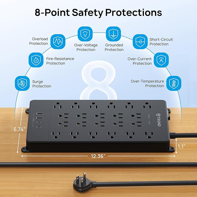 TROND Surge Protector Power Strip, 5ft Flat Plug Extension Cord - Image 7