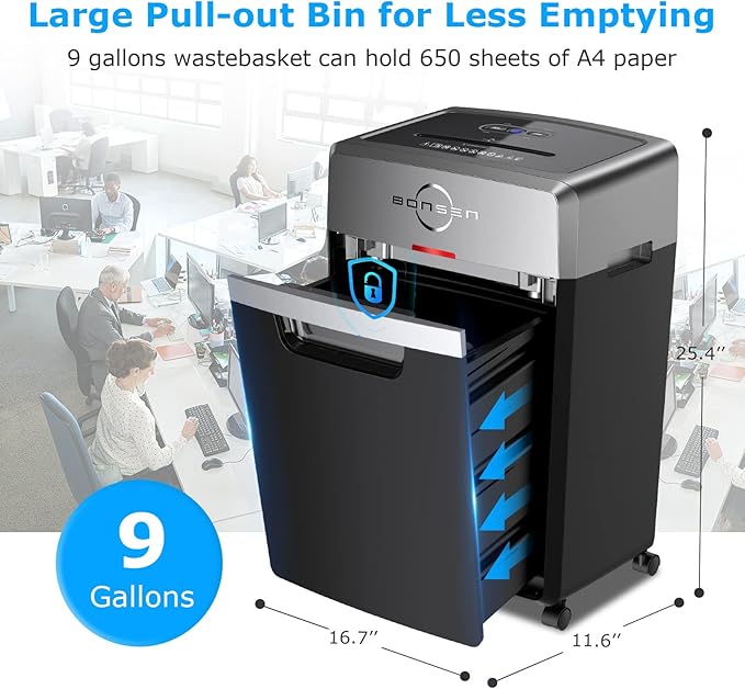 BONSEN Heavy Duty Paper Shredder, 24-Sheet Cross-Cut Shredder, 40-Min - Image 4