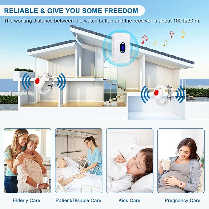 Daytech Wireless Caregiver Pager Wrist Call Button Personal Help Alert Pager - Image 3