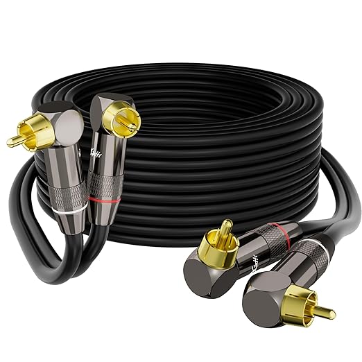 Right Angle RCA Cable 10 FT, 90 Degree 2RCA to 2RCA Stereo Audio Cable by Mygatti