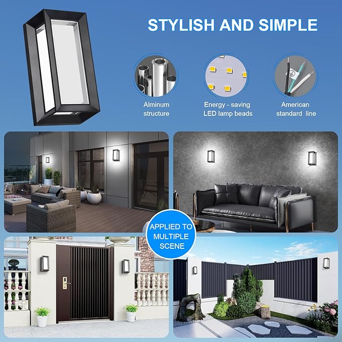 ledmo Outdoor Wall Lights 1800Lm Modern Outdoor Porch Light 6000K Bright - Image 3