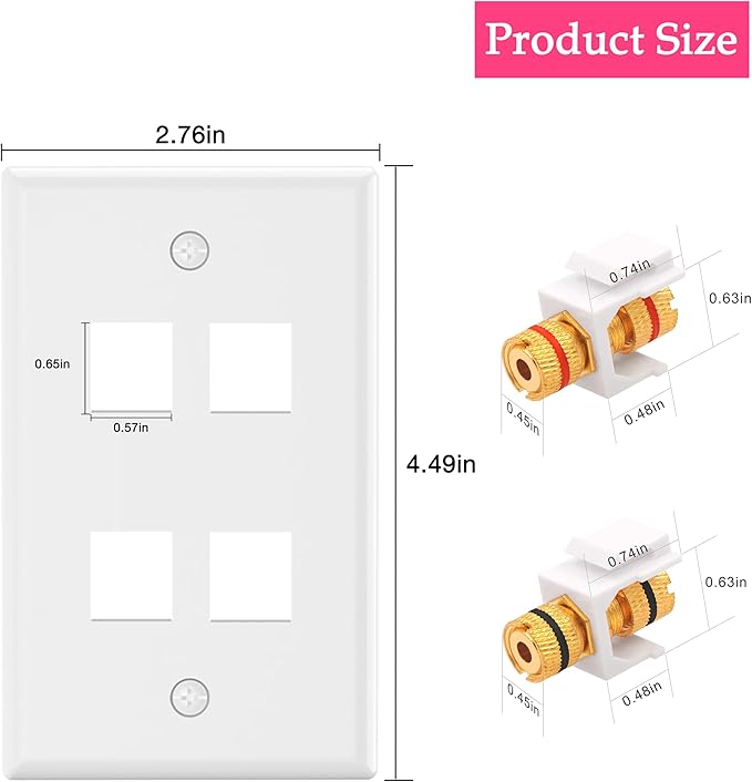 VCE UL-Listed Speaker Wall Plate Gold-Plated, 4-Port Keystone Wall Plate - Image 5