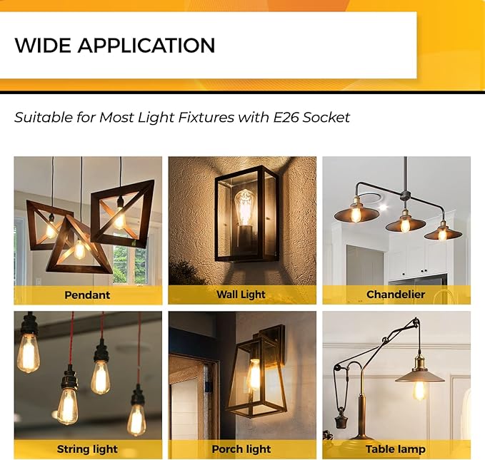 Hizashi Vintage Edison Bulb Dimmable, 6W Equivalent 60W, E26 Base LED Light Bulb - Image 6