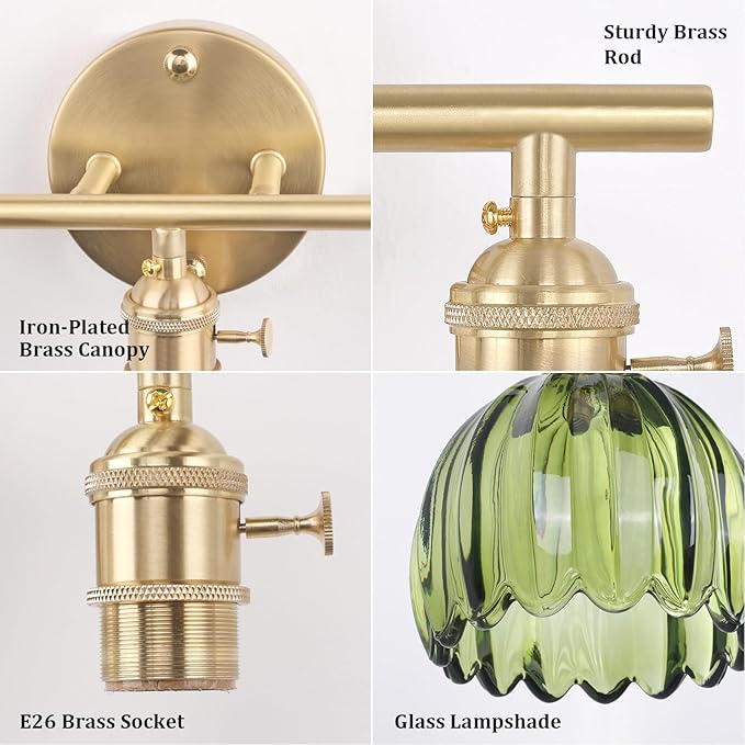 Shenmoyl Battery Operated Bathroom Light Fixtures, 3-Light Brass Vanity Wall - Image 7