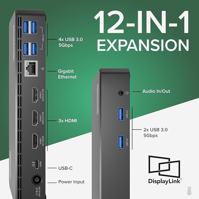 Plugable USB C Triple Display Docking Station | 100W PD, 3x HDMI, 6x USB 5Gbps - Image 4