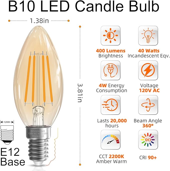 GvvooHome E12 Candelabra Bulb 40 watt Equivalent, E12 LED Bulb Dimmable - Image 2