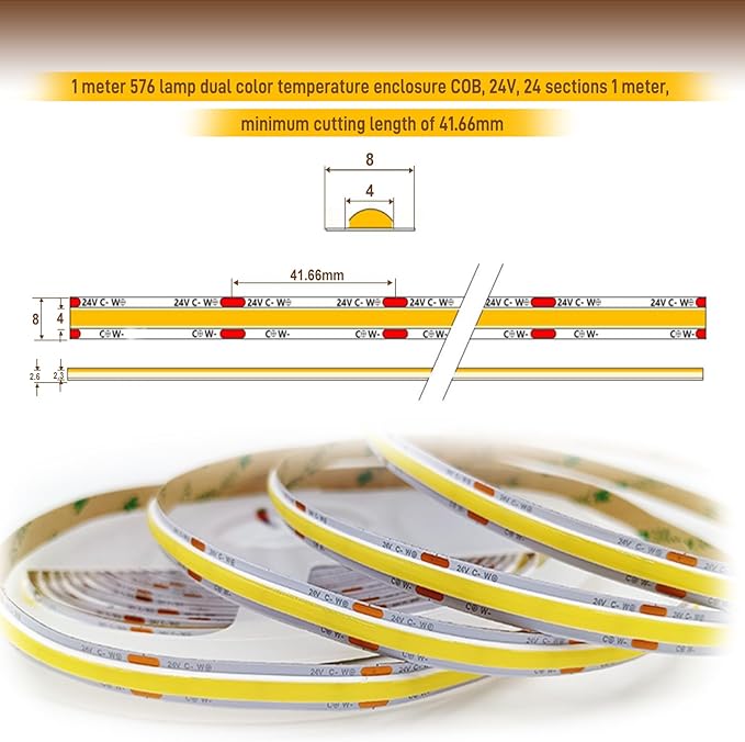 Pandery COB LED Strip Light, CCT Dimmable Strips Light, 2700K-6500K, 8mm Wide - Image 2