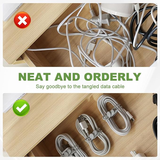 10PC Data Cable Organizer, 2026 Upgrade Silicone Cable Ties Reusable Cable - Image 5