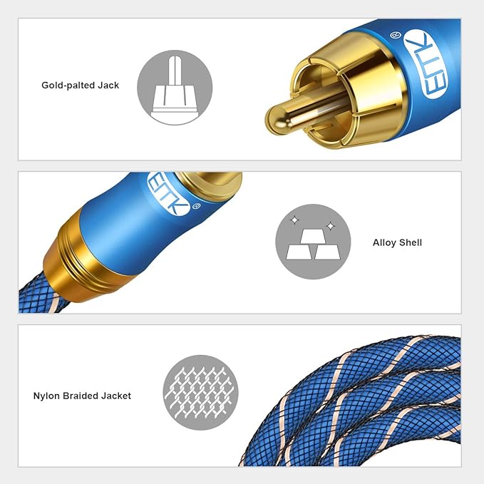 EMK Subwoofer Extension Cable Coaxial Male to Female Cable Gold Plated Copper - Image 3