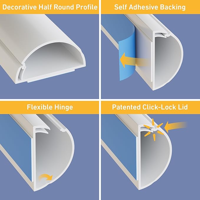 D-Line 31.4in TV Cord Hider, Patented Half Round Cable Cover, Hide Wall Mount - Image 2