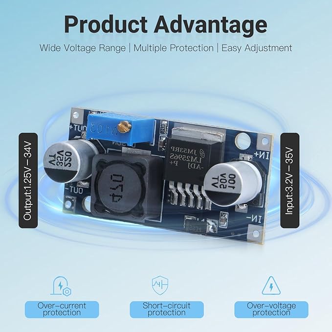 KERWINN 5PCS LM2596 DC-DC Buck Converter Step Down Module, 3.0-40V to 1.5-35V - Image 5