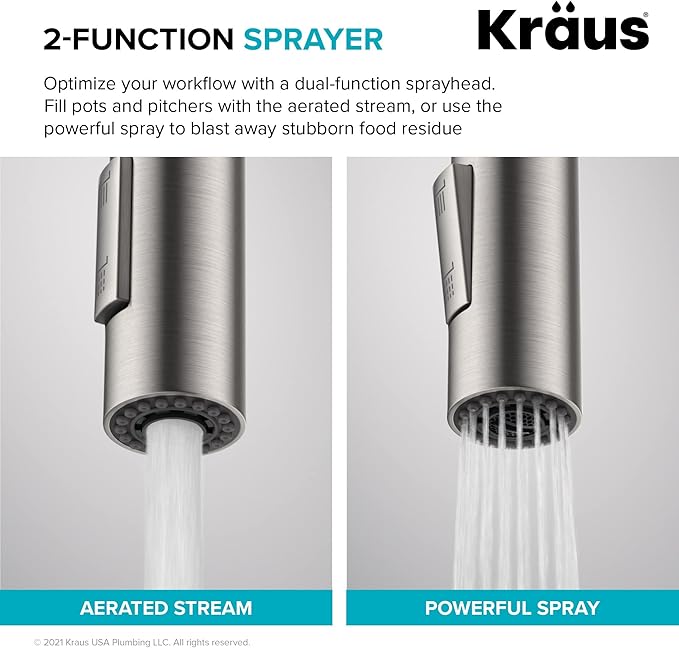Kraus Oletto Spot Free Stainless Steel Dual Function Kitchen Faucets - Image 7