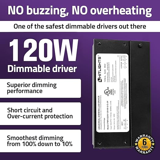 HitLights 120W Dimmable LED Driver, Electronic Transformer, 120V AC to 24V DC - Image 2