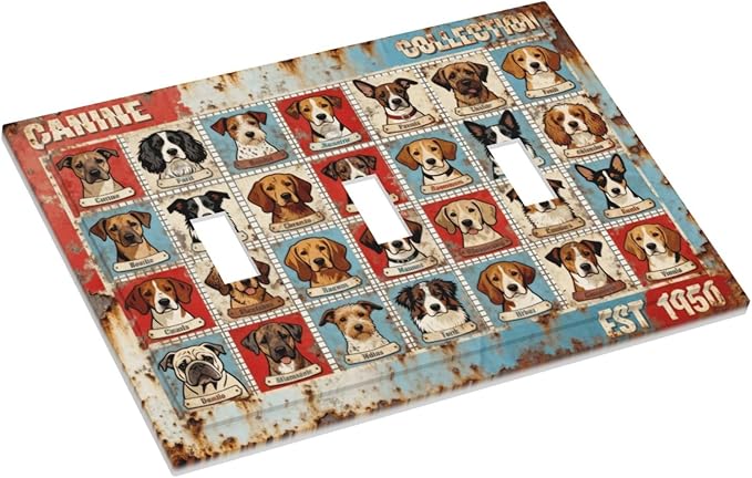 Bvtewkhz Dogs Funny Puppy Pets Vintage 3 Gang Triple Toggle Decorative Outlet - Image 3
