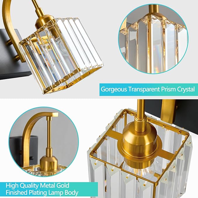 FDPBY Crystal Vanity Lights 4-Light Black Gold Bathroom Vanity Lights Modern - Image 5