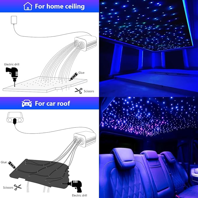 AMKI 16W Bluetooth Twinkle Fiber Optic Star Ceiling Lights Lamp Kit, LED RGBW - Image 8