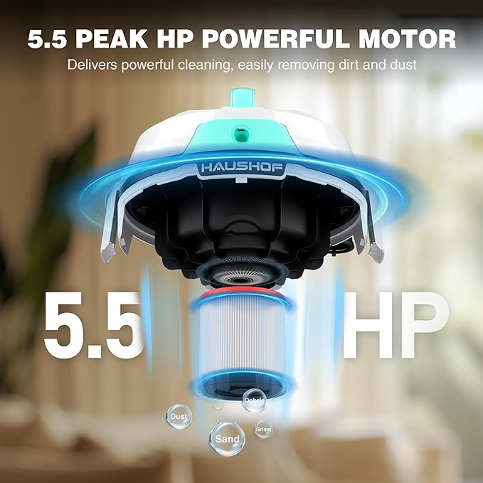 HAUSHOF 4 Gallon 5.5 Peak HP Wet/Dry Vacuum Upholstery Cleaner, Portable Shop - Image 5