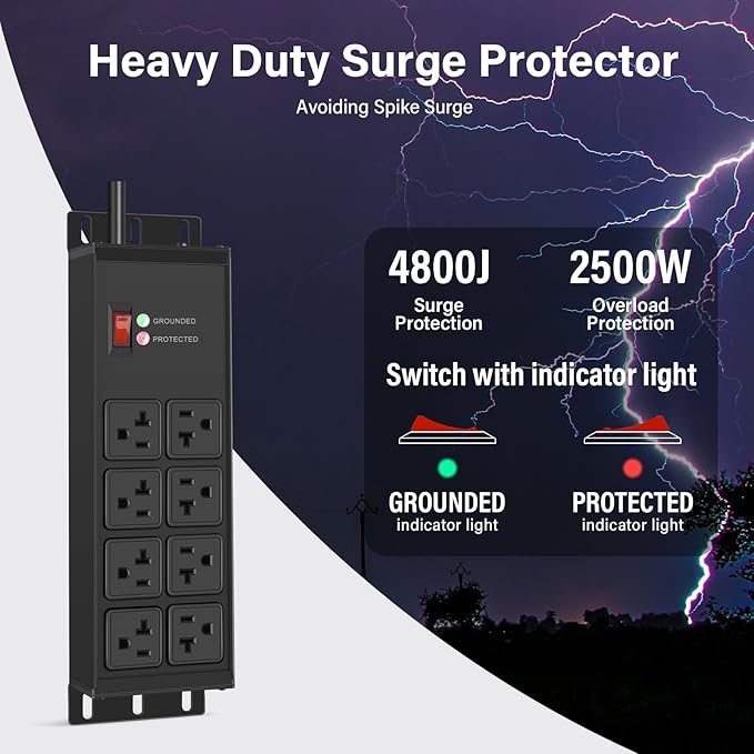 CCCEI 2PCS Heavy Duty Power Strip Surge Protector 20 AMP, 8 Outlets 12 Gauge - Image 2
